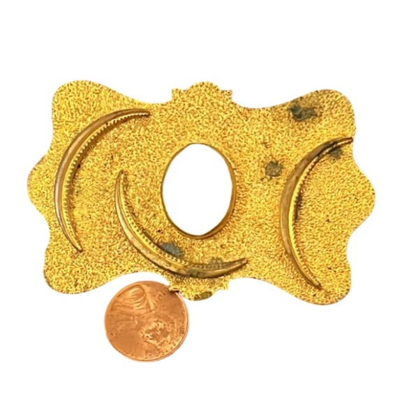 Antique Victorian Gold Plated Amethyst Crystal Stone Brooch W Crescent Moons - Picture 7 of 8